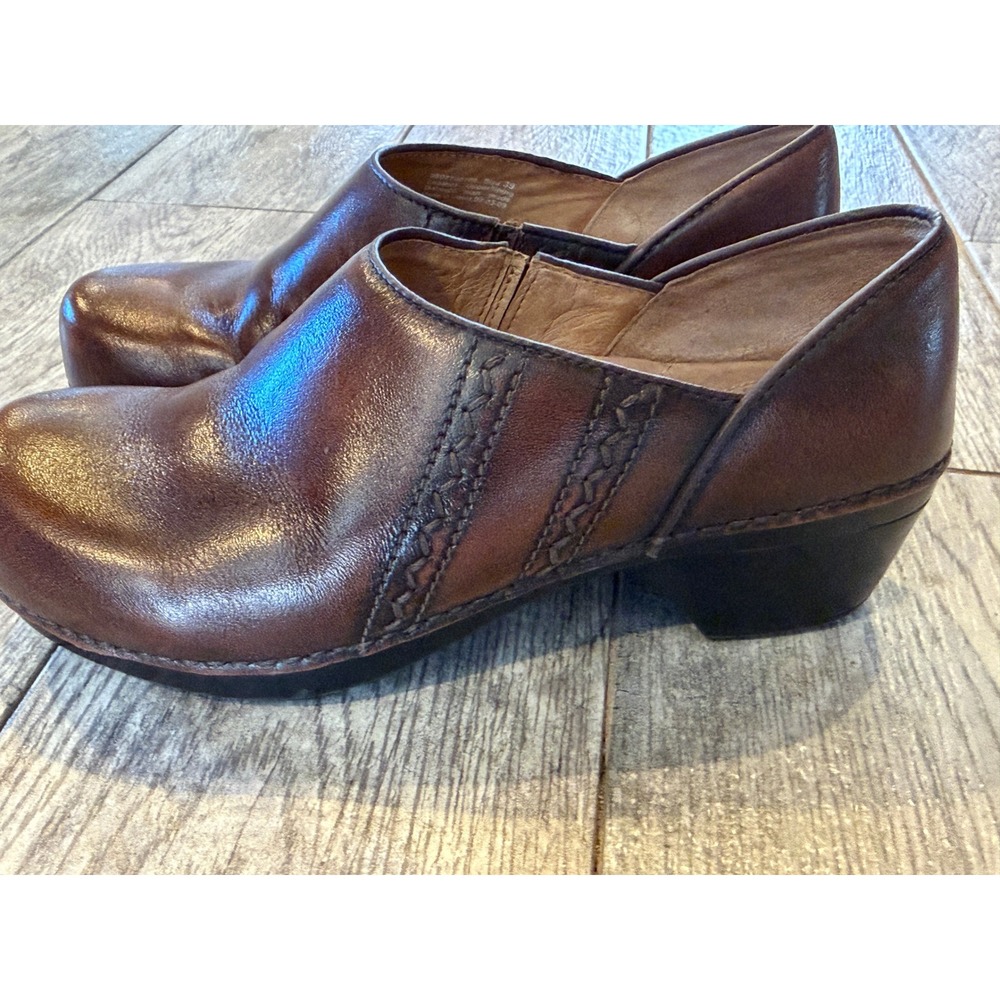 Dansko Sienna Clogs 38 Brown Leather Whipstitch Slip On Shoes 7.5 8